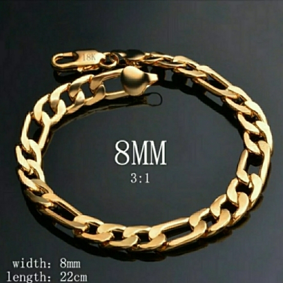 SOLD 18k Yellow Gold Figaro Men's 8mm Bracelet - Picture 5 of 5